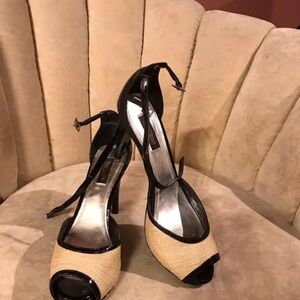 White House Black Market Elegant Black and Cream Heels